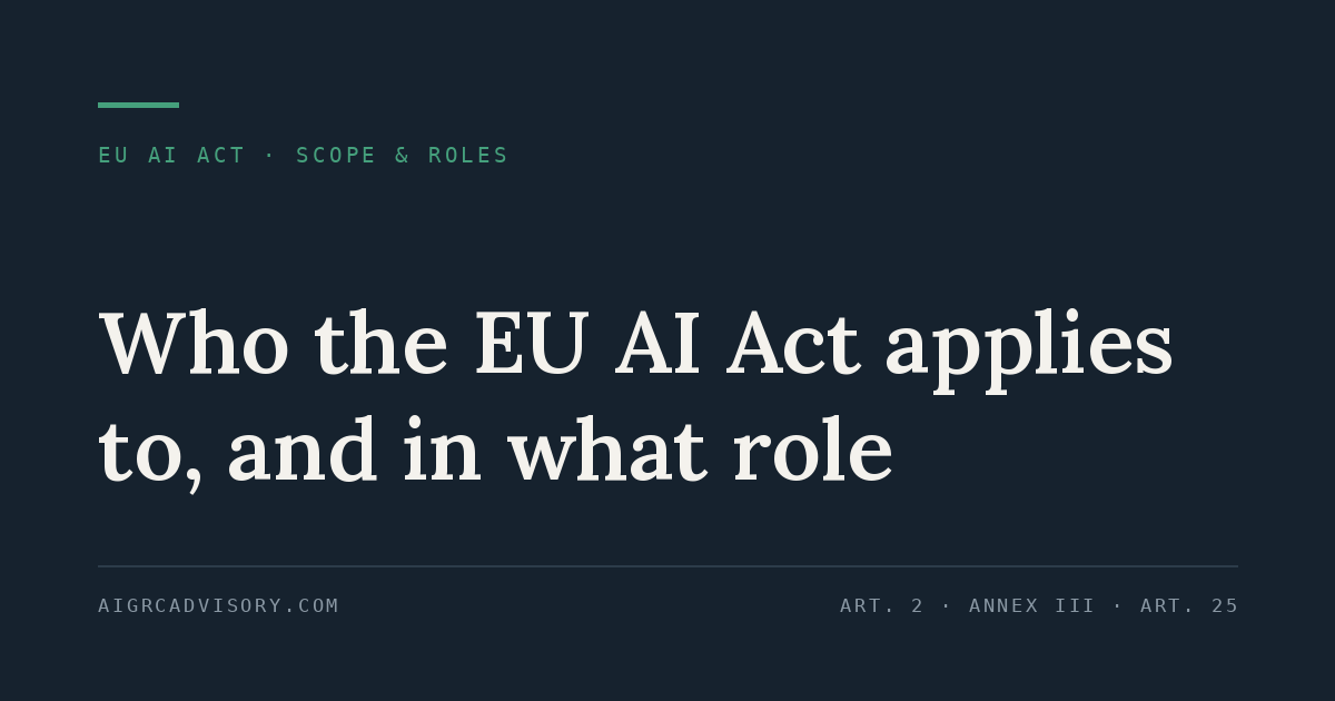 Who the EU AI Act applies to, and in what role" — EU AI Act scope and roles, covering Article 2, Annex III and Article 25